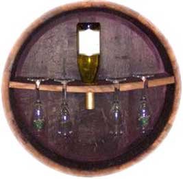 Oak Barrel Head Stemware Rack and Bottle Holder