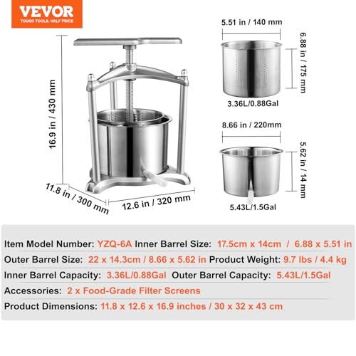 Manual Fruit Wine Press with Stainless Steel Barrels