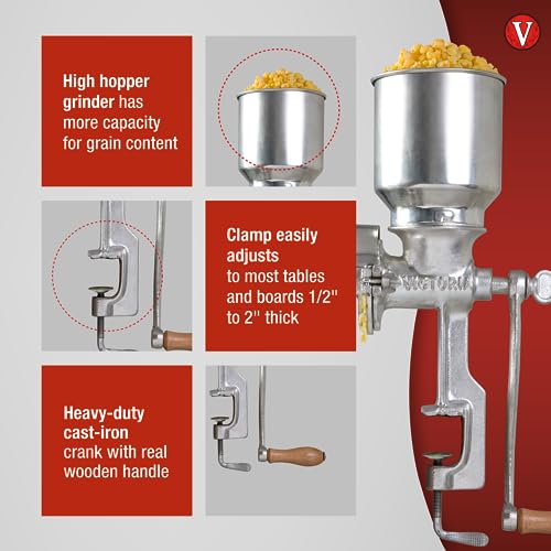 Colombian Manual High-Hopper Grain Grinder - Silver