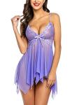 Purple Mesh Babydoll Lingerie Set for Women