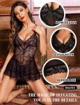 RSLOVE Black Lace Babydoll Chemise for Women