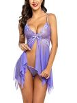 Purple Mesh Babydoll Lingerie Set for Women
