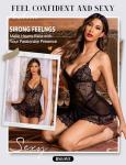 RSLOVE Black Lace Babydoll Chemise for Women