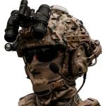 Tactical Helmet with Headset, NVG & Camo Cover