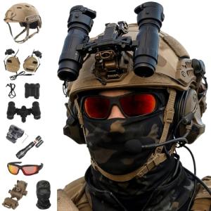 Adjustable Tactical Helmet Set with Headset and Goggles