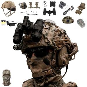 Tactical Helmet with Headset and Camo Cover
