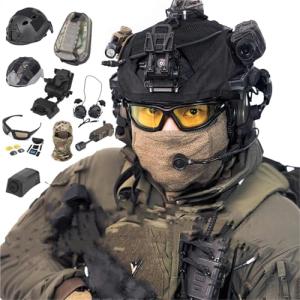 Tactical Airsoft Helmet with Mask, Headset, Goggles