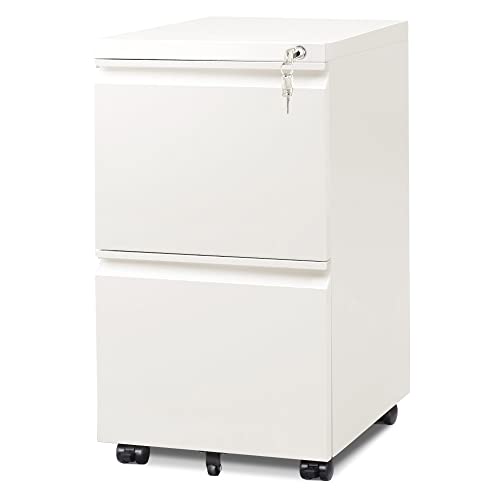 2-Drawer Locking Mobile File Cabinet in White
