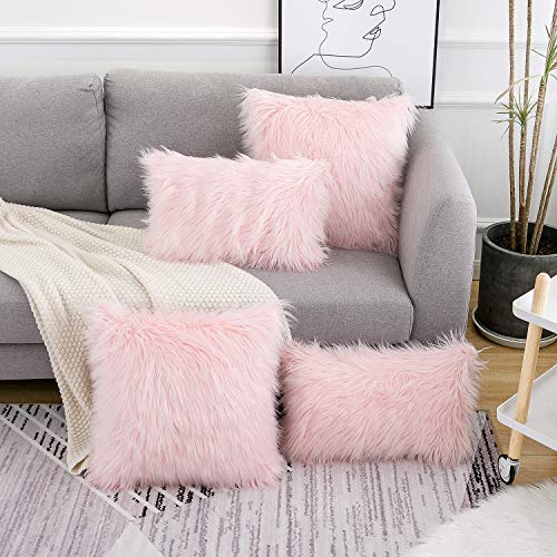 Set of 2 Blush Pink Faux Fur Pillow Covers