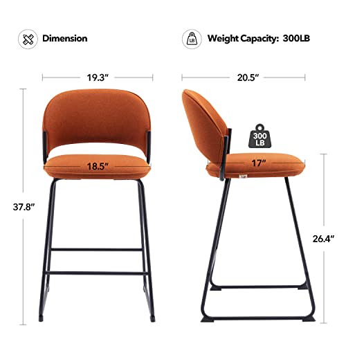 Set of 2 Modern 26” Bar Stools with Back