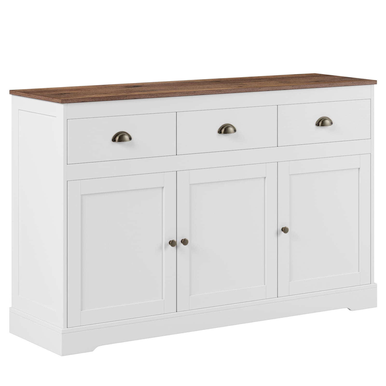 White Sideboard Storage Cabinet with 3 Drawers & Doors