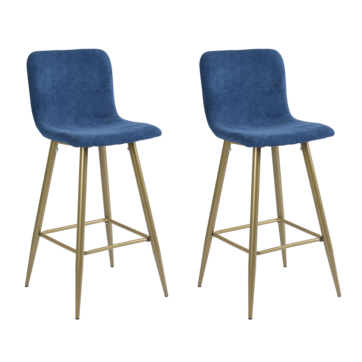 Set of 2 Dark Blue Upholstered Bar Stools