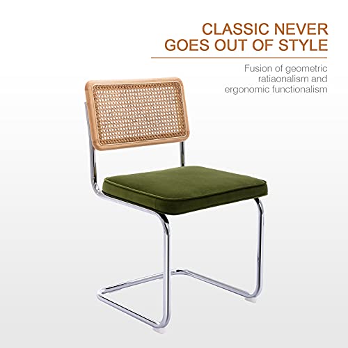 Green Velvet Rattan Dining Chairs Set of 2