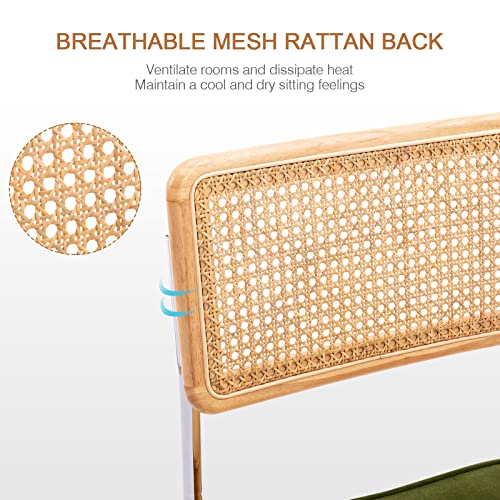 Green Velvet Rattan Dining Chairs Set of 2