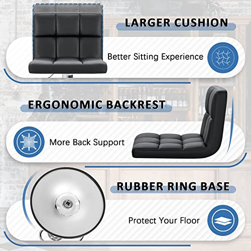 Adjustable Black PU Leather Swivel Barstools - Set of 2