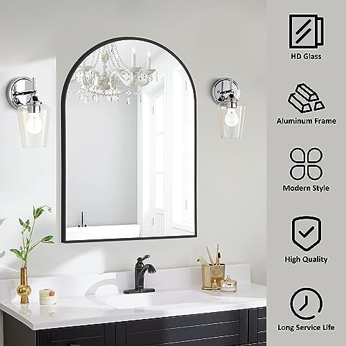 Black Arched Wall Mirror with Metal Frame