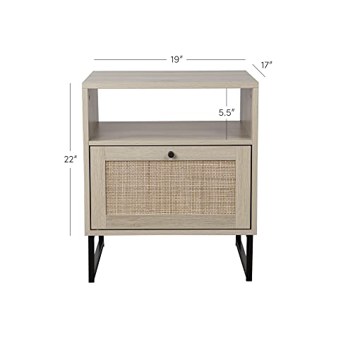 Mina Accent Table with Rattan Storage Door