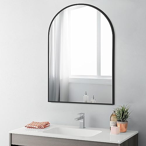 Black Arched Wall Mirror with Metal Frame