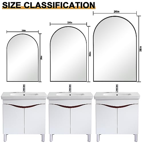 Black Arched Wall Mirror with Metal Frame