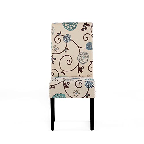 Set of 2 Floral Dining Chairs, White/Blue