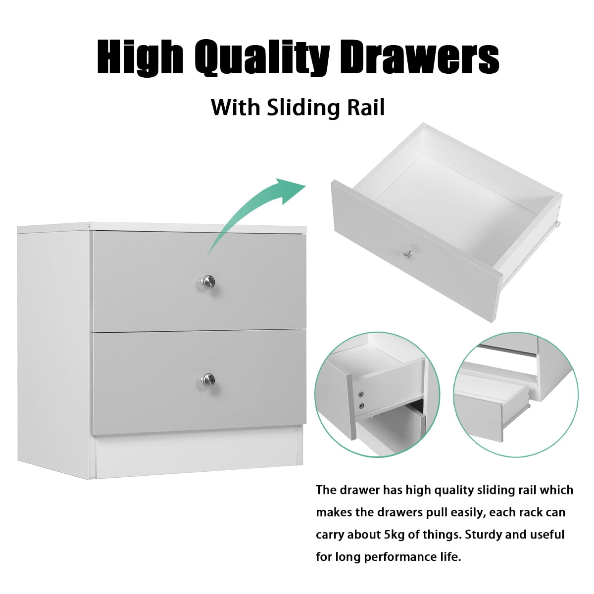 Modern 2-Drawer Nightstand in Gray and White