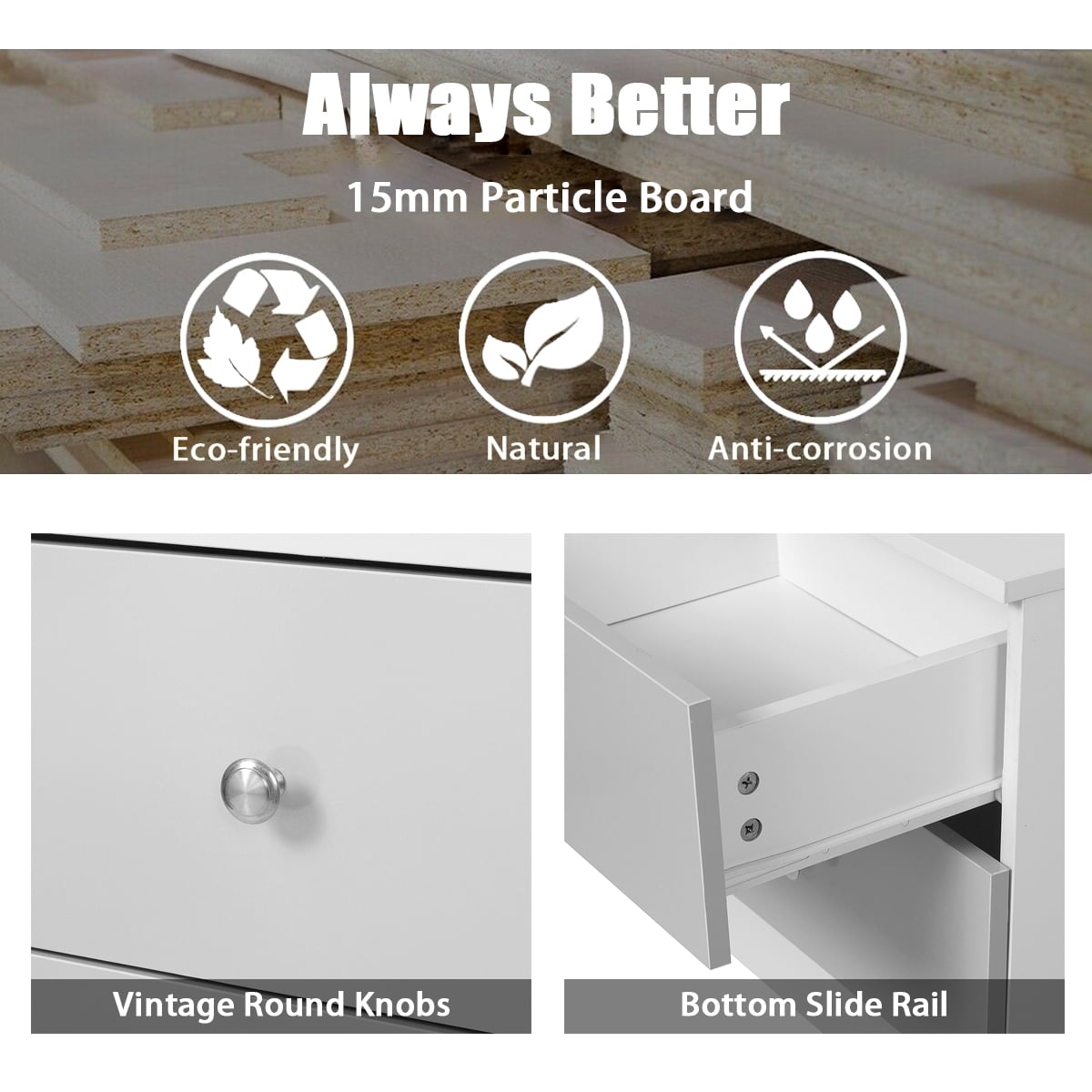 Modern 2-Drawer Nightstand in Gray and White