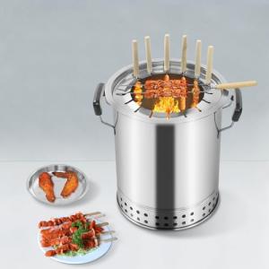 Portable Smokeless Charcoal Barrel Grill with Skewers