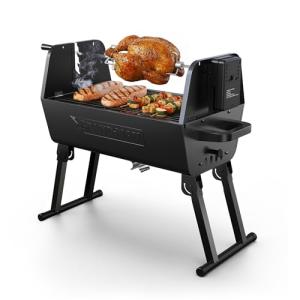 2-in-1 Charcoal BBQ Grill with Rotisserie