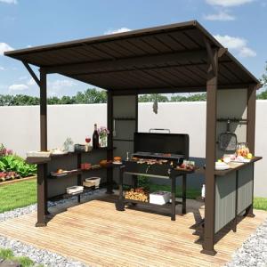 Domi 9x10FT Outdoor BBQ Grill Gazebo with Shelves