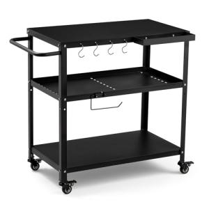 Outdoor Grill Cart with Locking Casters and Hooks