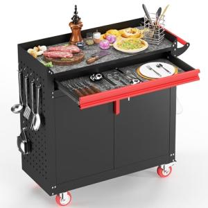 Eltean Metal Grill Cart with Wheels and Storage