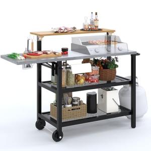 Sundale Movable Grill Table with 4-Tier Shelves