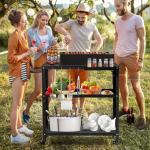 Outdoor Grill Cart with Locking Casters and Hooks
