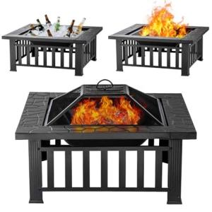 32-Inch Square Metal Fire Pit Table