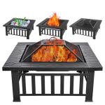 32" Square Metal Fire Pit Table for Outdoors