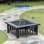 32" Square Metal Fire Pit Table for Outdoors