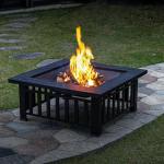 32" Square Metal Fire Pit Table for Outdoors