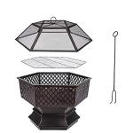 Wood Fire Pit Grill with Grate for Outdoor Fun