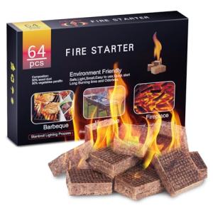 64 Mini Natural Fire Starters for BBQ & Campfire