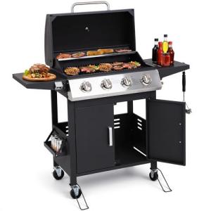 HUGROVE 4-Burner Propane Gas Grill with Side Burner