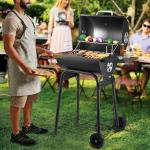 Barrel Charcoal Grill with Side Table, 500 Sq. In