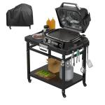 Outspark Grill Stand for Ninja Woodfire Outdoor Portable Prep Cart Table Station for Ninja XSKUNSTAND OG700 OG800 OG900 OO101 Series and Smoker Pizza Oven Accessories with Wheels & Grill Cover