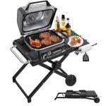 MOASKER Collapsible Grill Stand for Ninja Woodfire Outdoor Grill OG700/800/900 Series & OO101 Outdoor Pizza Oven Stand, Foldable Grill Cart for Blackstone 17/22 Griddle Stand, with Wheels & Side Table