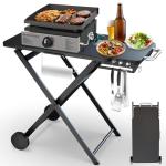 Pariplus Grill Table Stand for Blackstone 17” & 22” Griddle, Ninja Woodfire Outdoor Grills, Ooni Pizza Oven, 34"x20" Foldable Grill Cart with Wheels and Handle for Camping & Backyard BBQ