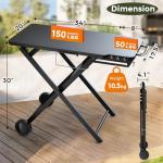 Pariplus Grill Table Stand for Blackstone 17” & 22” Griddle, Ninja Woodfire Outdoor Grills, Ooni Pizza Oven, 34"x20" Foldable Grill Cart with Wheels and Handle for Camping & Backyard BBQ