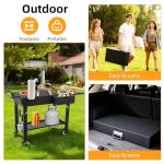 Mean Yeah Foldable Grill Cart for Blackstone Griddle, Portable Outdoor Griddle Stand for 17" & 22" Blackstone, Ninja Woodfire & Pizza Oven, Mobile BBQ Prep Table with Side Shelf & Storage