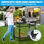 Outspark Grill Stand for Ninja Woodfire Outdoor Portable Prep Cart Table Station for Ninja XSKUNSTAND OG700 OG800 OG900 OO101 Series and Smoker Pizza Oven Accessories with Wheels & Grill Cover