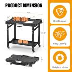 SafBbcue Grill Table for Ninja, Grill Stand for Ninja Woodfire OG700 OG800 OG900 Series & OO101, Portable Outdoor Grill Stand, Foldable Cart Table with Wheels for Ninja, Double-shelf, Hooks