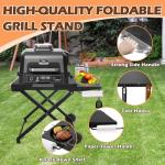 MOASKER Collapsible Grill Stand for Ninja Woodfire Outdoor Grill OG700/800/900 Series & OO101 Outdoor Pizza Oven Stand, Foldable Grill Cart for Blackstone 17/22 Griddle Stand, with Wheels & Side Table