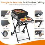 Pariplus Grill Table Stand for Blackstone 17” & 22” Griddle, Ninja Woodfire Outdoor Grills, Ooni Pizza Oven, 34"x20" Foldable Grill Cart with Wheels and Handle for Camping & Backyard BBQ